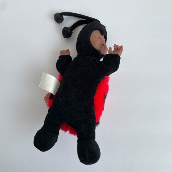 Vintage 1997 Ann Geddes Darker Skin Ladybug Plush Sleeping Doll, Red & Black - Picture 5 of 8